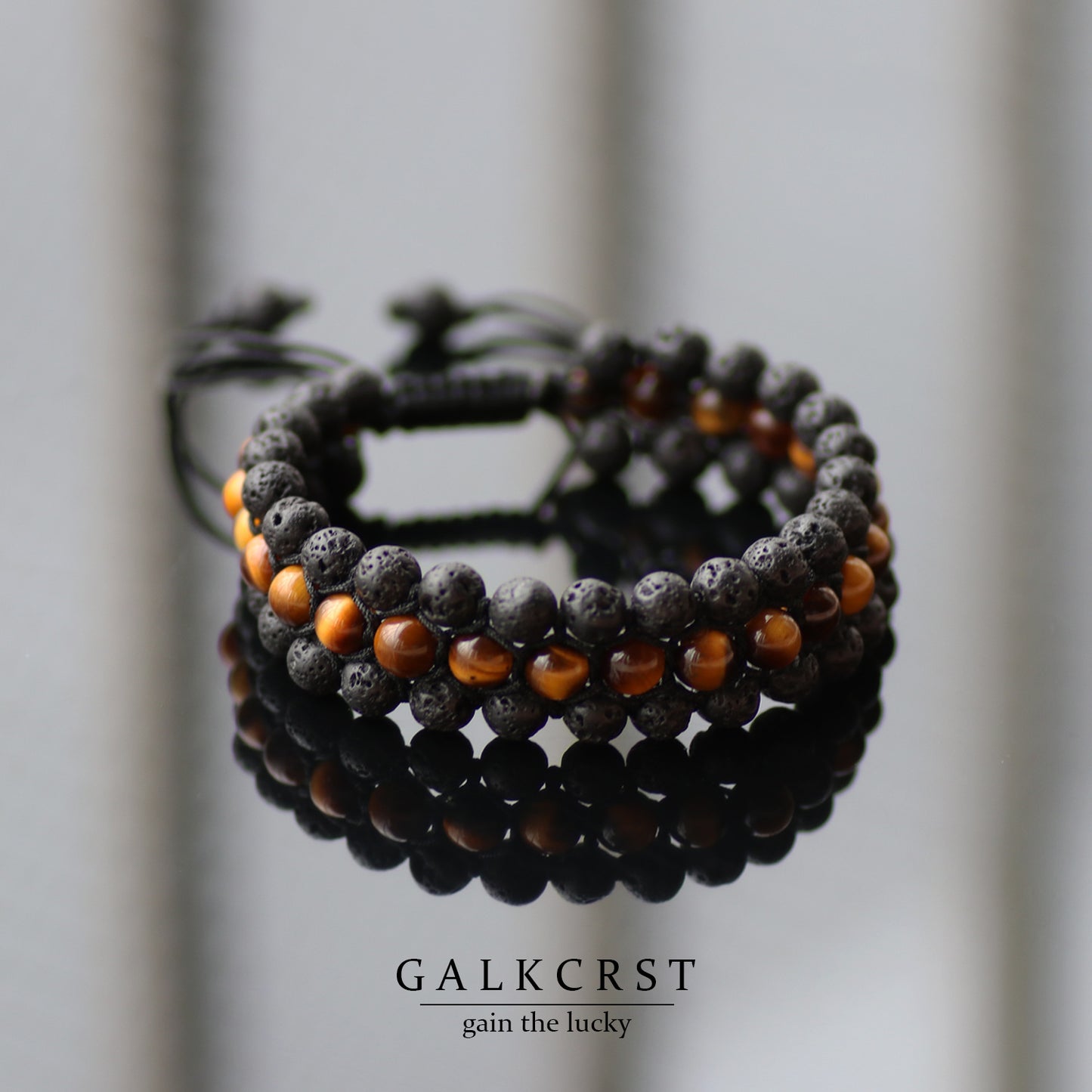 Tiger Eye & Lava Rock Bracelet, Triple Stacked, 6mm