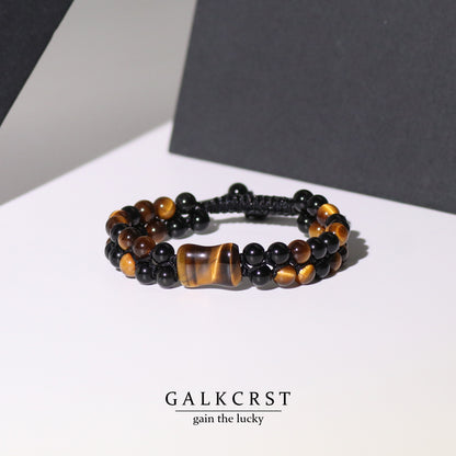 Tiger Eye & Black Obsidian Bracelet, Double Stacked, 6mm