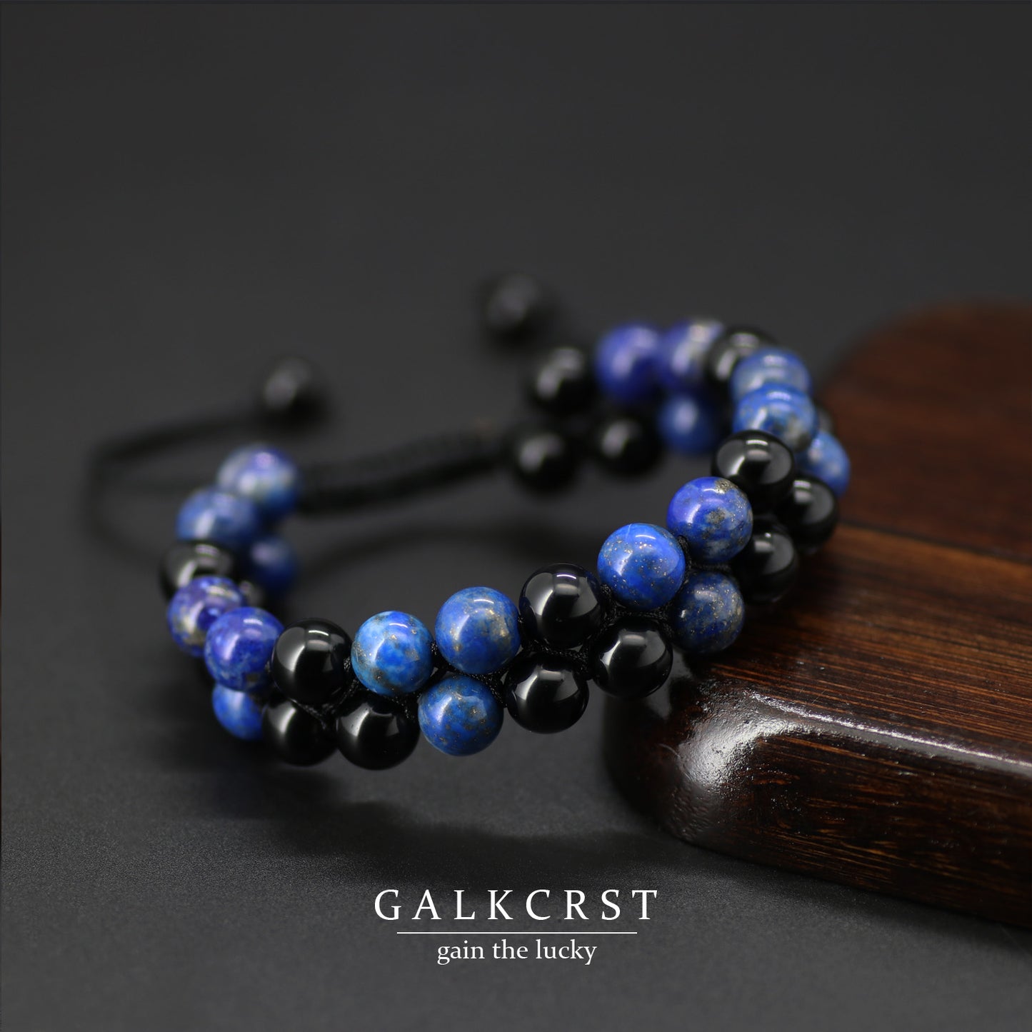 Black Obsidian & Lapis Lazuli Bracelet, Double Stacked, 8mm