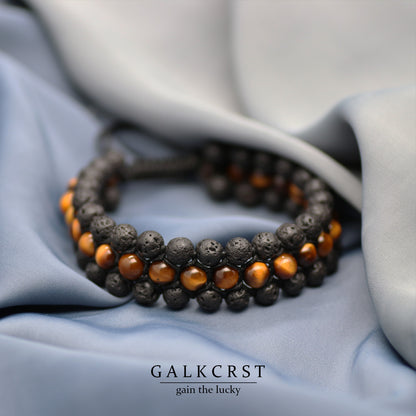 Tiger Eye & Lava Rock Bracelet, Triple Stacked, 6mm