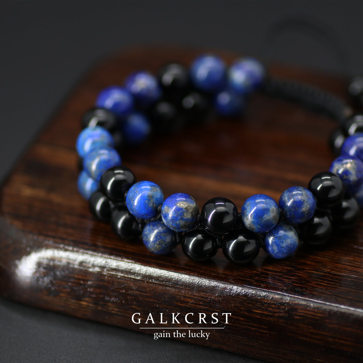 Black Obsidian & Lapis Lazuli Bracelet, Double Stacked, 8mm