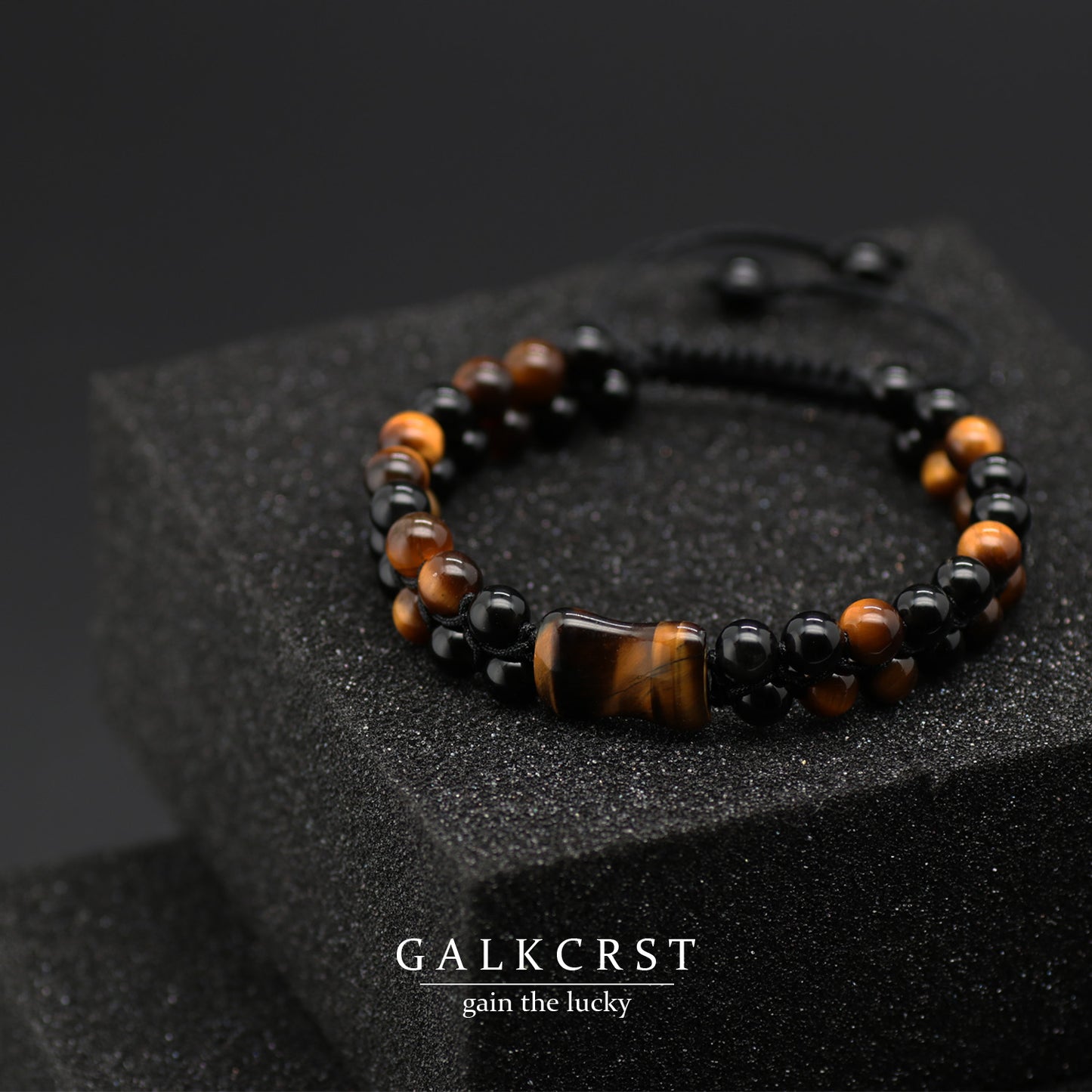 Tiger Eye & Black Obsidian Bracelet, Double Stacked, 6mm