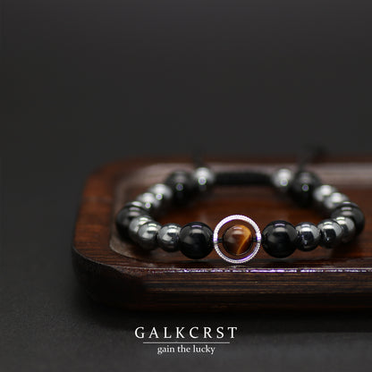 Black Obsidian, Tiger Eye & Hematite Bracelet