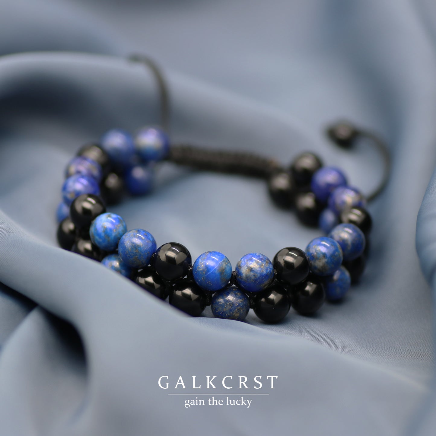 Black Obsidian & Lapis Lazuli Bracelet, Double Stacked, 8mm