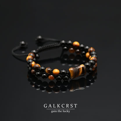 Tiger Eye & Black Obsidian Bracelet, Double Stacked, 6mm