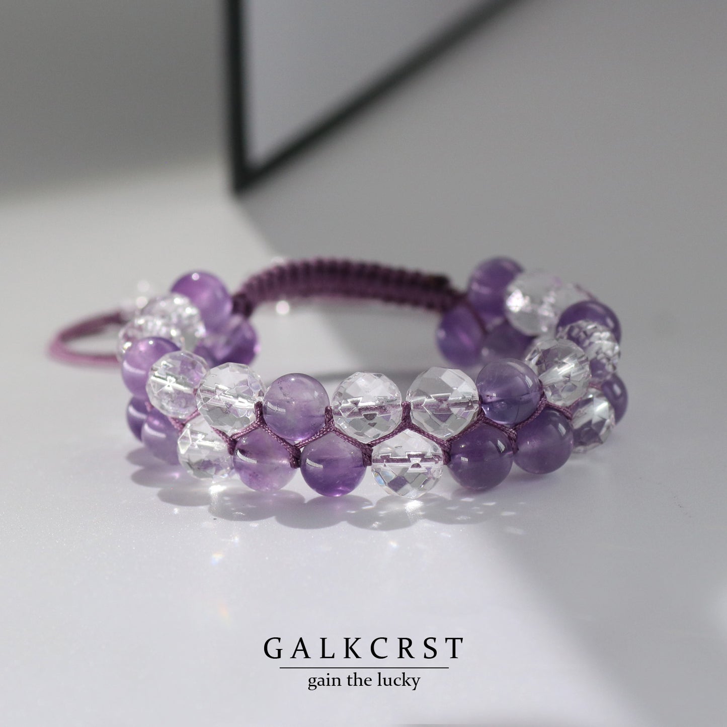 Amethyst & Clear Quartz Bracelet, Double Stacked, 8mm