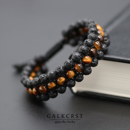 Tiger Eye & Lava Rock Bracelet, Triple Stacked, 6mm