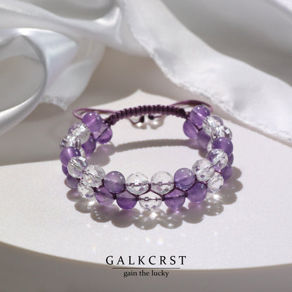 Amethyst & Clear Quartz Bracelet, Double Stacked, 8mm