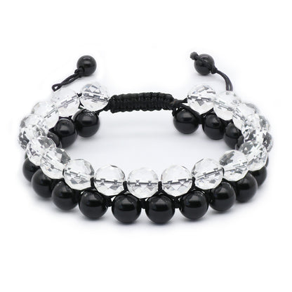 Black Obsidian &  Clear Quartz Bracelet, Double Stacked, 8mm