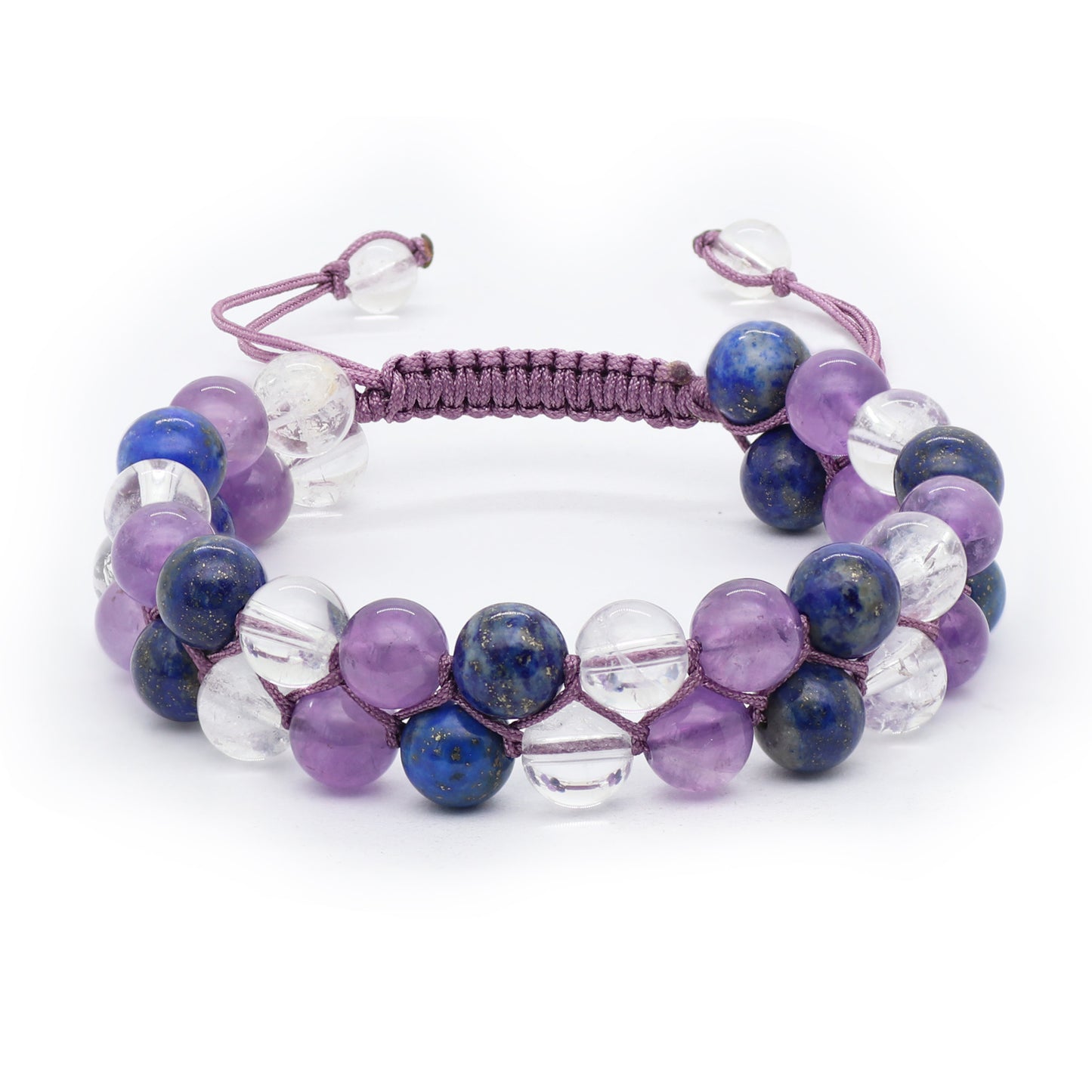 Amethy, Lapis Lazuli & Clear Quartz Bracelet, Double Stacked, 8mm