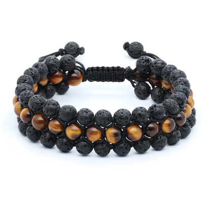 Tiger Eye & Lava Rock Bracelet, Triple Stacked, 6mm