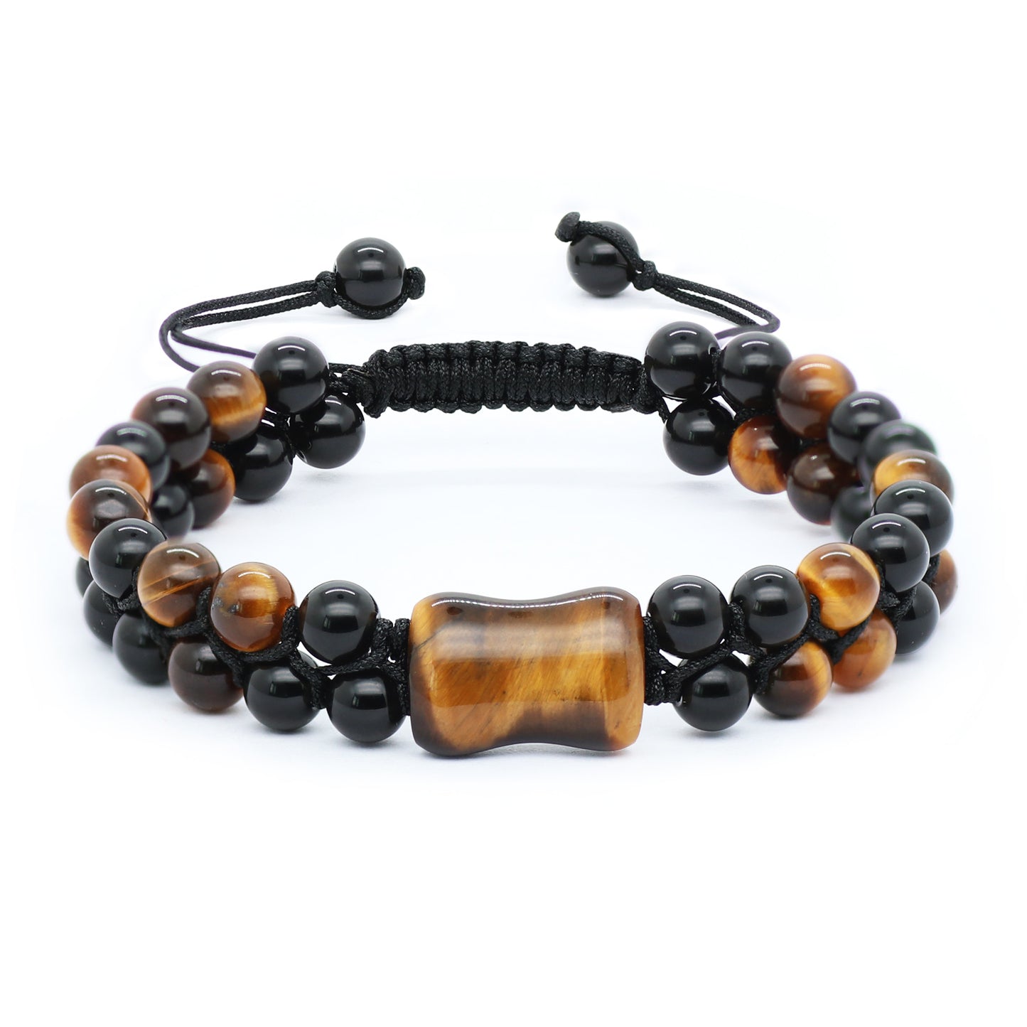 Tiger Eye & Black Obsidian Bracelet, Double Stacked, 6mm