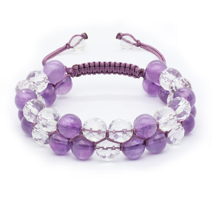 Amethyst & Clear Quartz Bracelet, Double Stacked, 8mm